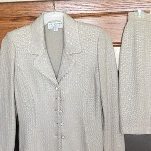 Two piece suit, grey beige tones